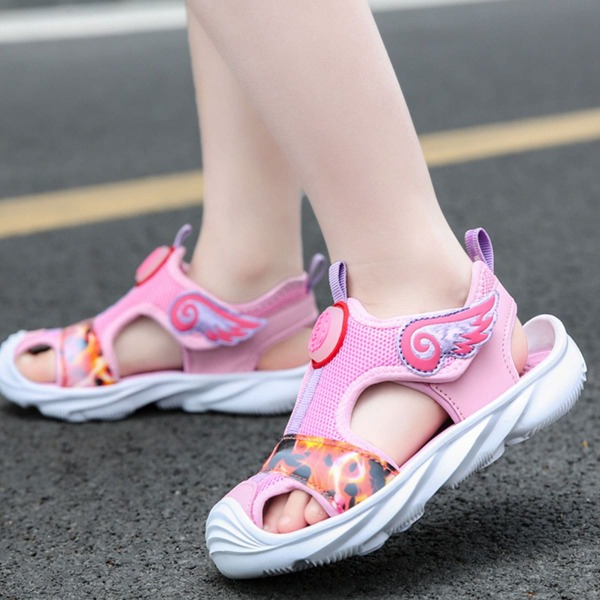 

Girls Chinese Letter Graphic Velcro Strap Sandals, Pink