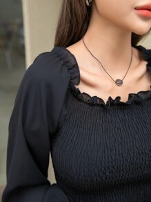 DAZY Blusa de hombros descubiertos ribete con fruncido - Negro - Ver 3