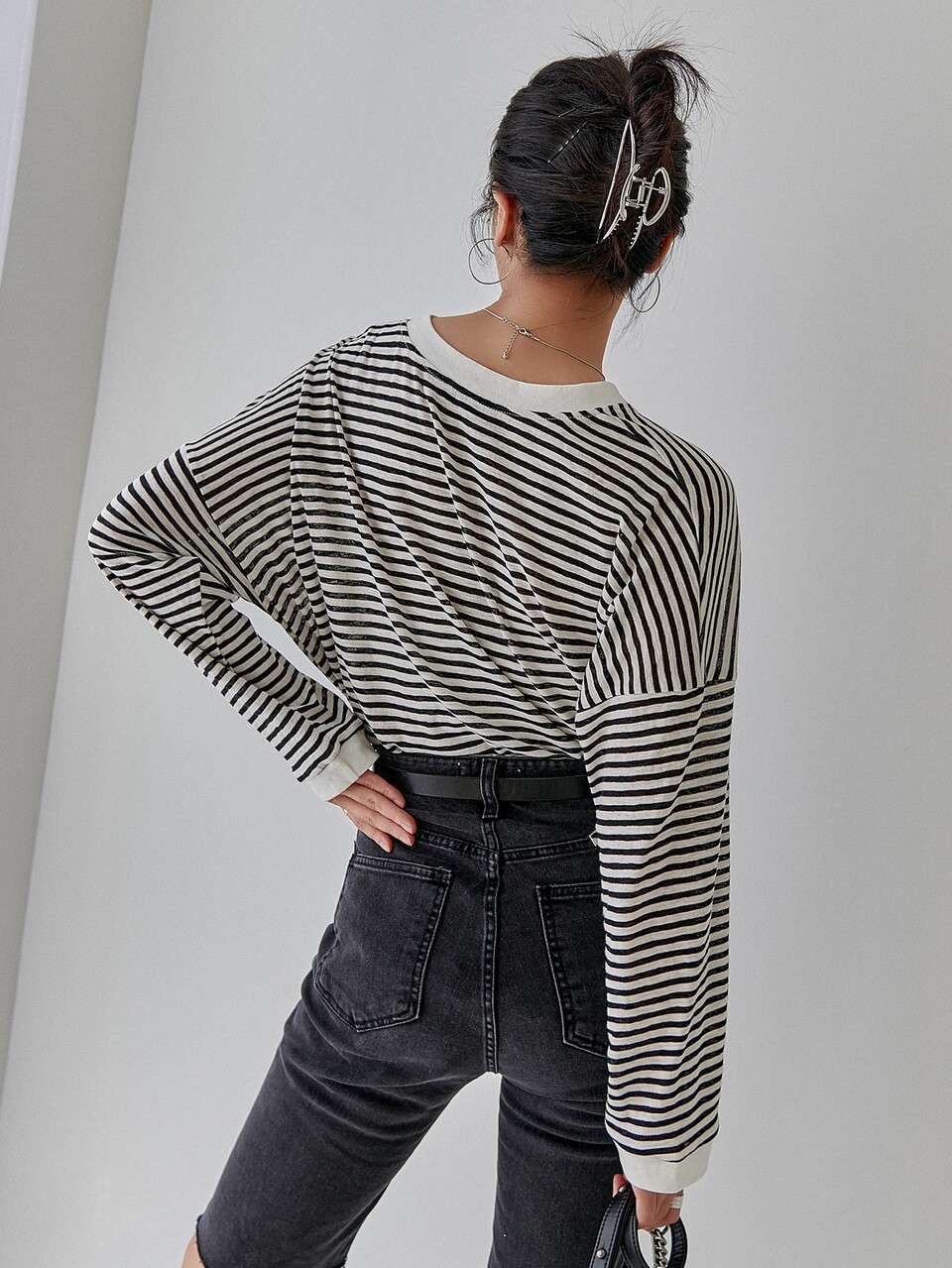 Striped Half Button Tee