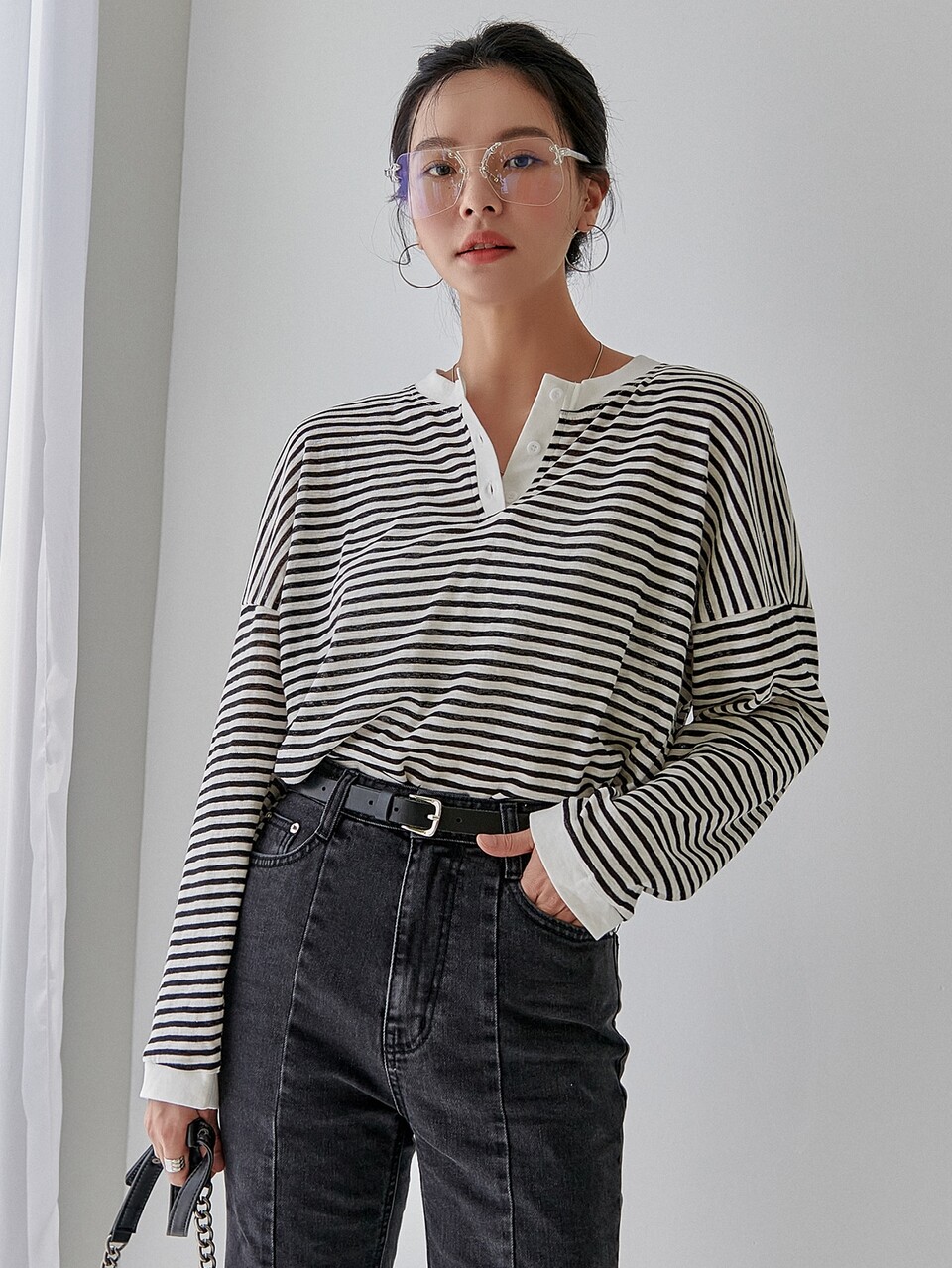 Striped Half Button Tee