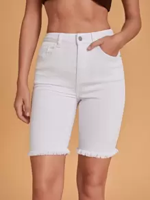 Slant Pocket Roll Hem Denim Shorts