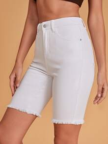 Slant Pocket Roll Hem Denim Shorts