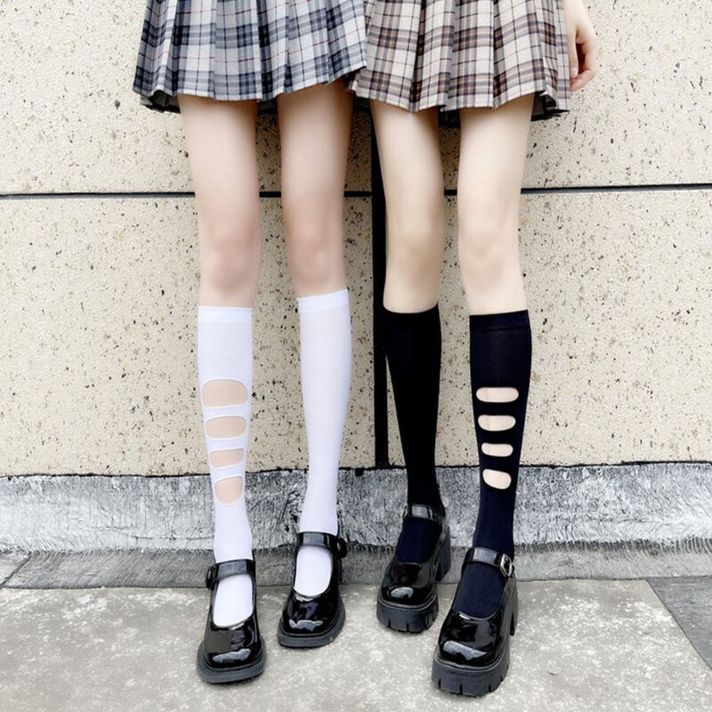 

2pairs Hollow Out Over The Calf Socks, Multicolor