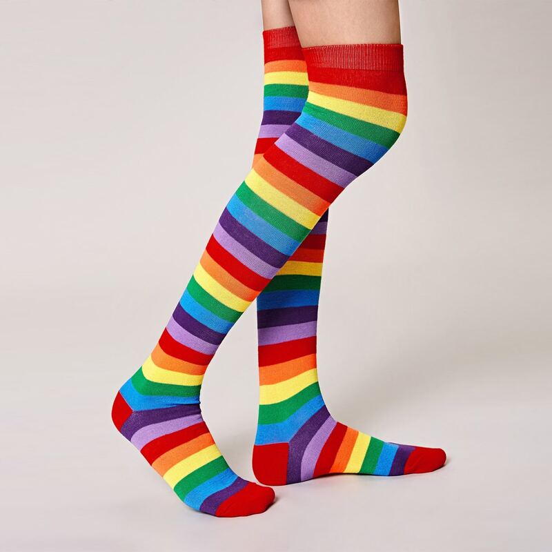 

Rainbow Stripe Over The Knee Socks, Multicolor
