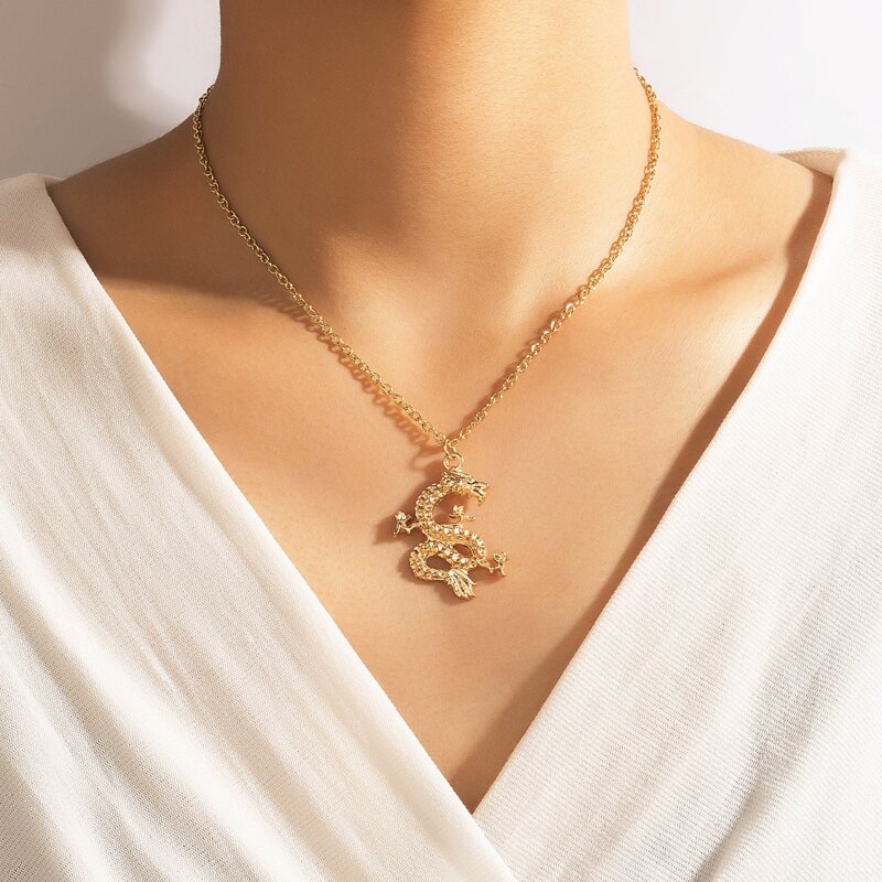 

Dragon Pendant Chain Necklace, Gold