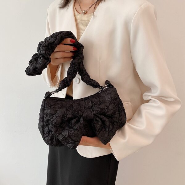 

Bow Decor Ruched Shoulder Bag, Black
