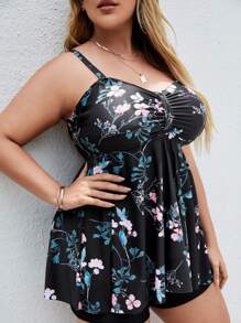 Swim Lushoire Summer Beach Plus Floral Print Swim Dress With Shorts - Black - View 4