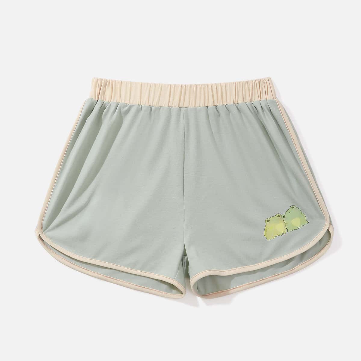 

Cartoon Frog Graphic Dolphin Shorts, Multicolor