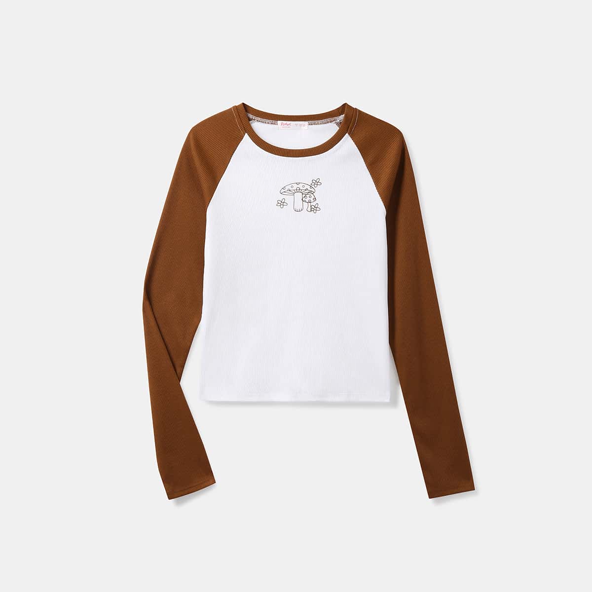 

Mushroom Graphic Colorblock Crop Tee, Multicolor