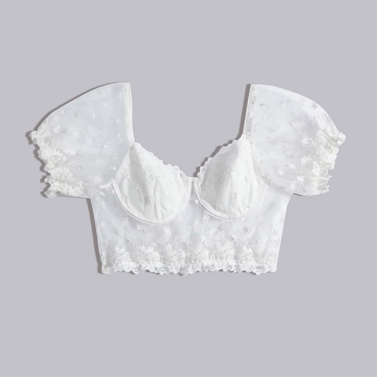 

Contrast Lace Crop Top, White