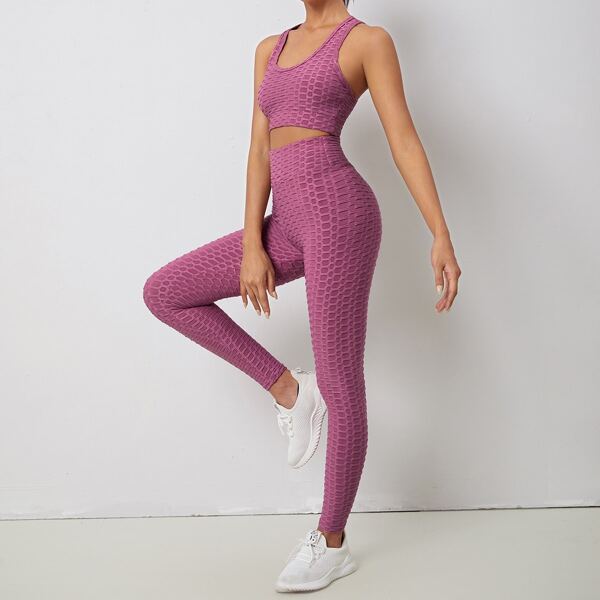 

Breathable Honeycomb Textured Sports Set, Red violet