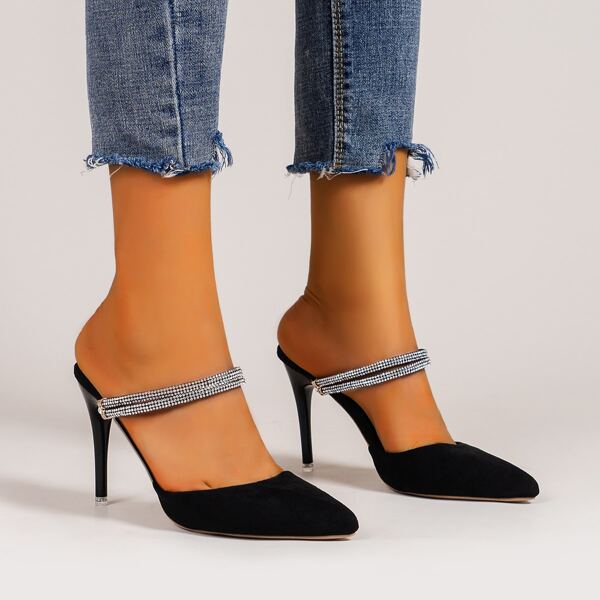 

Rhinestone Decor Point Toe Stiletto Pumps, Black