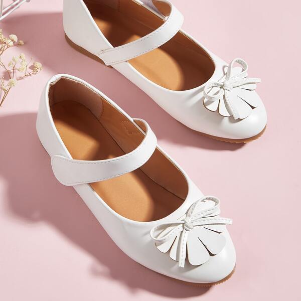 

Girls Minimalist Bow Decor Mary Jane Flats, White
