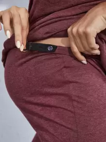 SHEIN Maternity Solid Drop Shoulder Tee & Cycling Shorts - Maroon - View 5