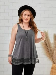 EMERY ROSE Top tank con bordado de malla panel - Gris Oscuro - Ver 1
