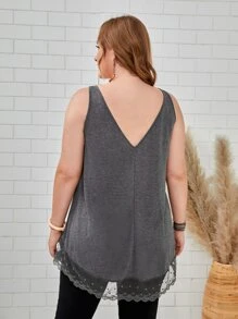EMERY ROSE Top tank con bordado de malla panel - Gris Oscuro - Ver 2