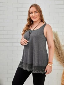 EMERY ROSE Top tank con bordado de malla panel - Gris Oscuro - Ver 3