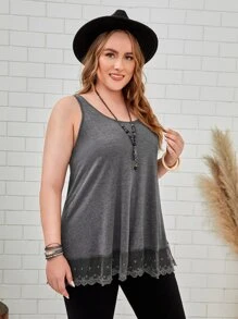 EMERY ROSE Top tank con bordado de malla panel - Gris Oscuro - Ver 4