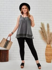 EMERY ROSE Top tank con bordado de malla panel - Gris Oscuro - Ver 5