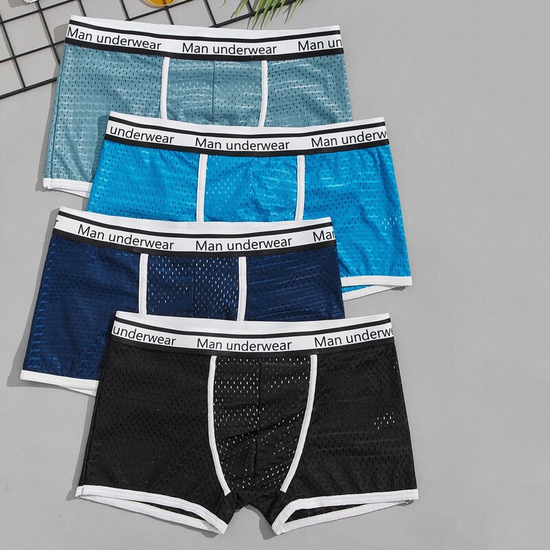 

Guys 4pcs Letter Graphic Mesh Boxer Brief, Multicolor