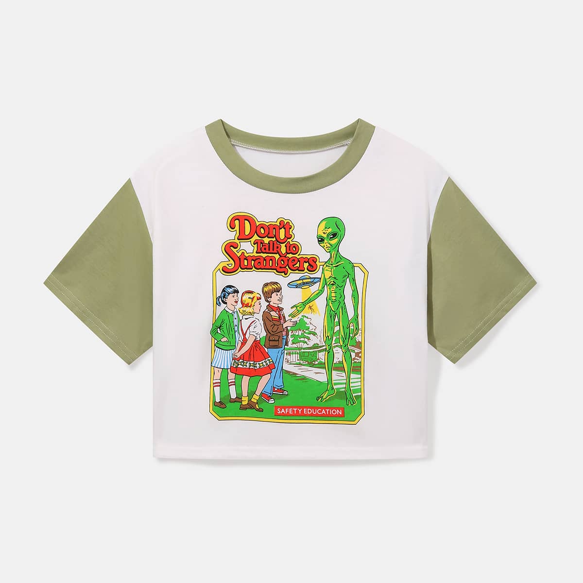 

Letter Figure Graphic Colorblock Crop Tee, Multicolor