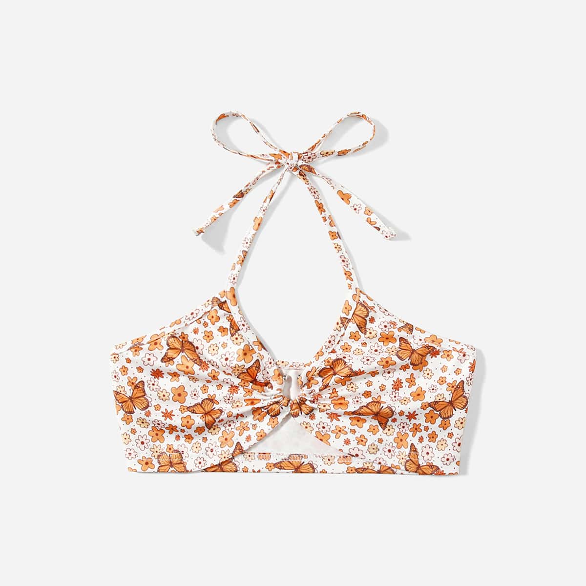 

Floral Print Ring Detail Halter Top, Multicolor