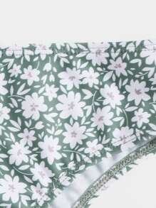 少女花卉印花比基尼套装 夏日海滩 - 青碧色 - 查看 3