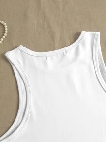 大碼標語和心形印花背心上衣 - 白色 - 查看 4