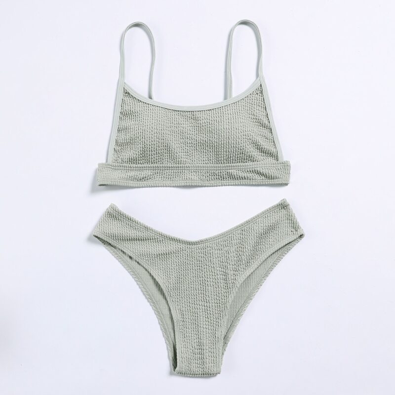

Solid Rib High Cut Bikini Swimsuit, Green