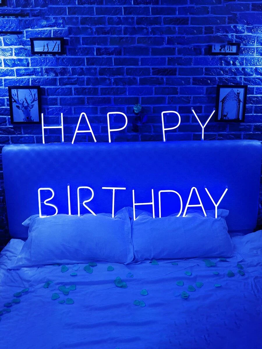 1个字母氛围装饰灯，悬挂式双用途电池盒USB霓虹灯，仙女灯，家居装饰电池+USB字母霓虹灯，节日装饰霓虹数字电池灯，派对装饰霓虹灯造型USB灯，婚礼装饰霓虹灯，房间装饰字母霓虹灯串，露营灯，客厅装饰LED灯 - 藍色 - 查看 1