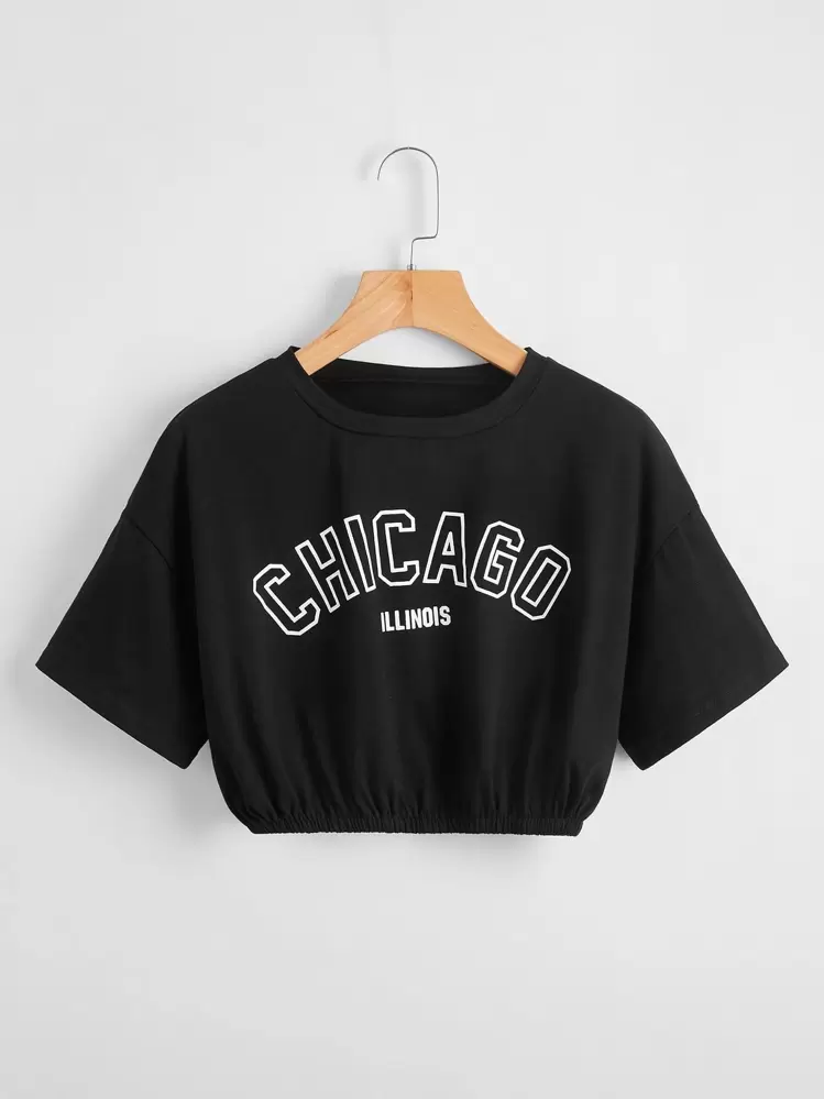 SHEIN EZwear Casual Tekst Grote maat t-shirt - Zwart - Bekijken 1