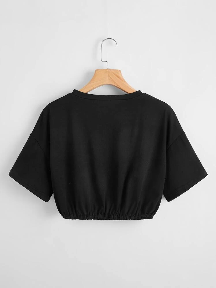 SHEIN EZwear Casual Tekst Grote maat t-shirt - Zwart - Bekijken 2