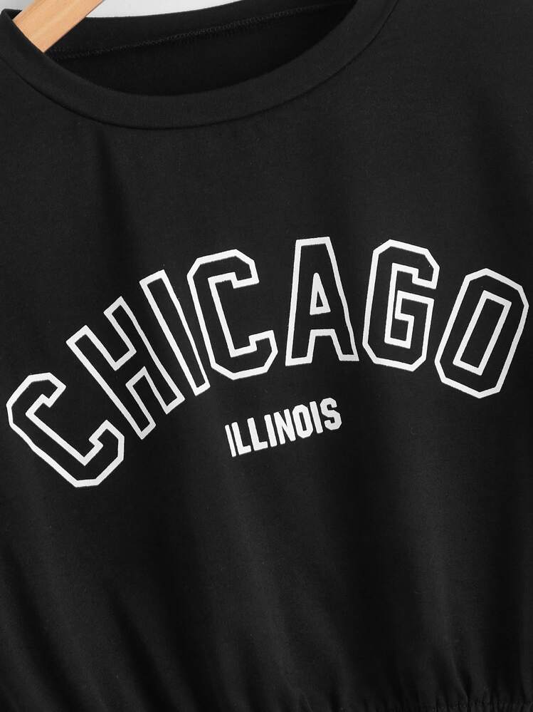 SHEIN EZwear Casual Tekst Grote maat t-shirt - Zwart - Bekijken 4