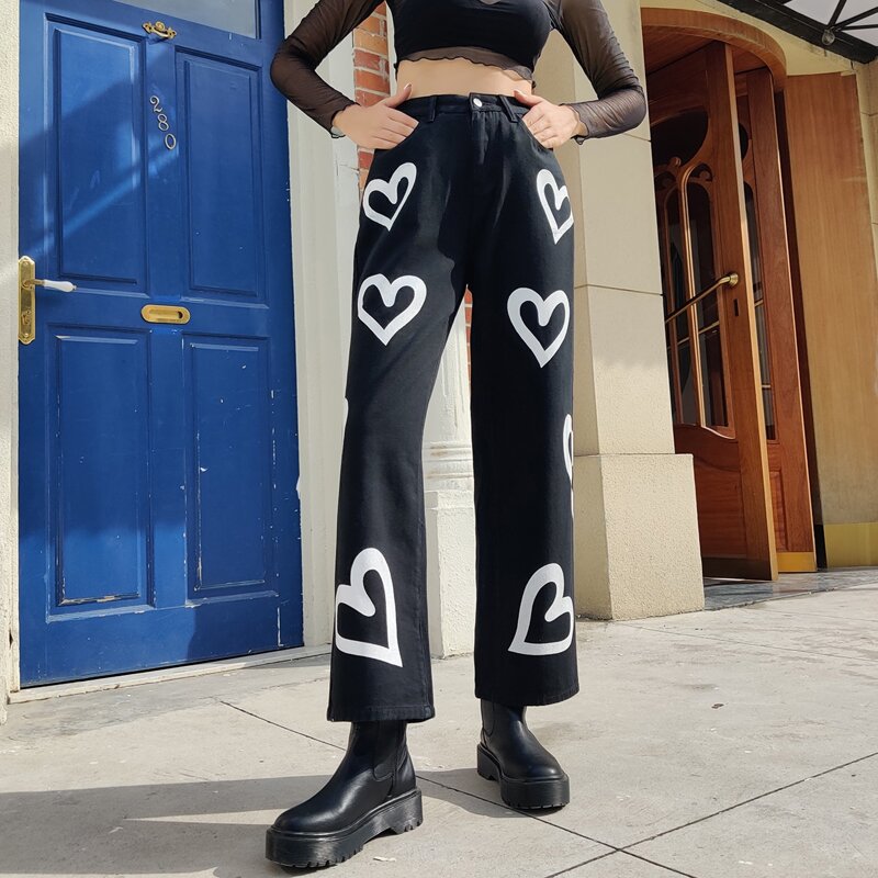 

Heart Graphic Jeans, Black