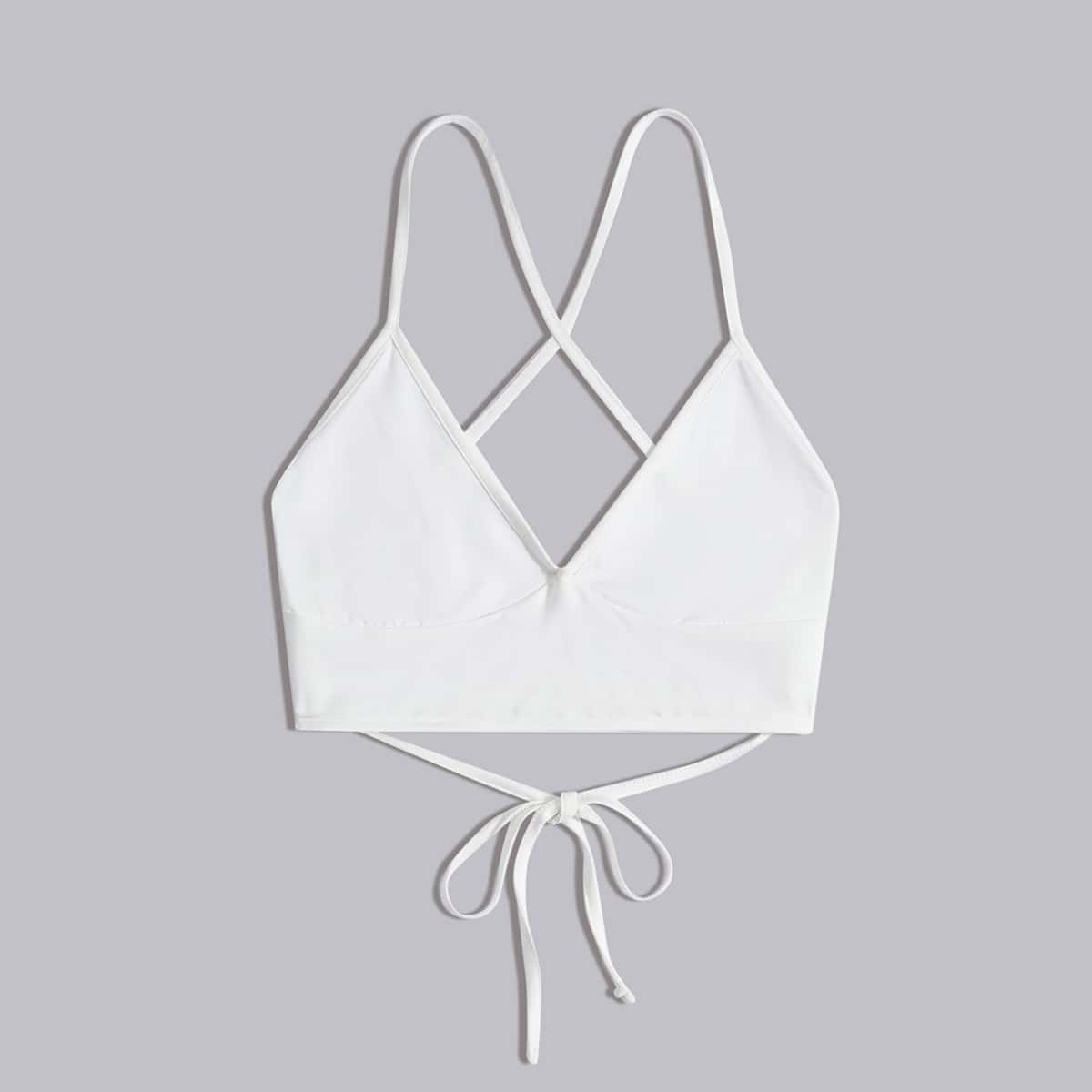 

Solid Criss Cross Crop Cami, White