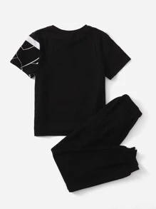 SHEIN Boys Geo Print Tee & Joggers - Black - View 2