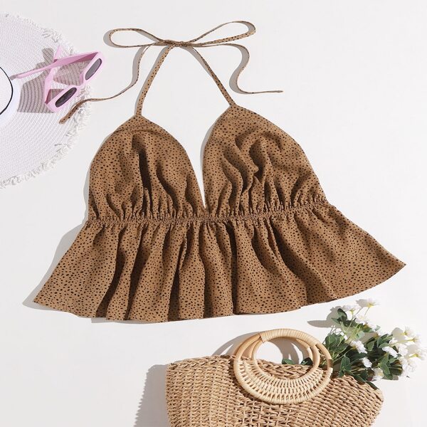 

Dalmatian Print Tie Back Halter Top, Brown
