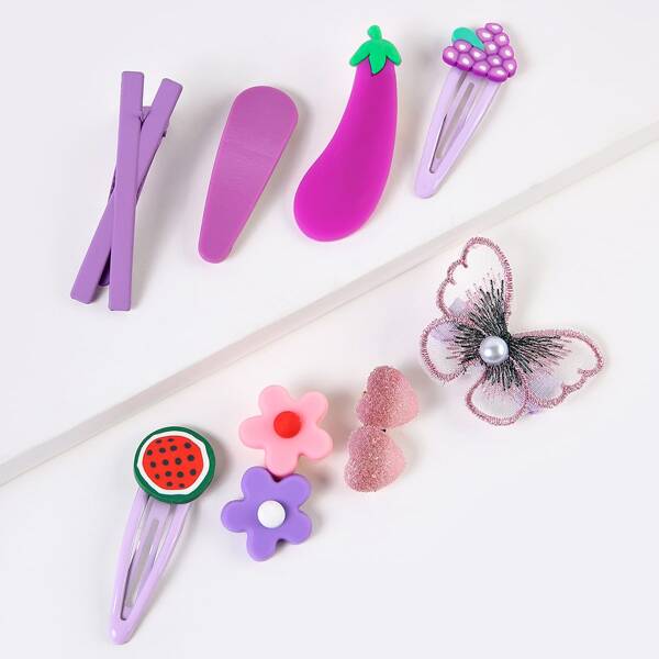 

8pcs Toddler Girls Flower Decor Hair Clip, Purple