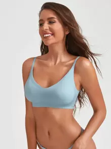 Sujetador unicolor de cuello V invisible microfibra - Celeste - Ver 1