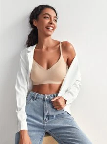 Solid Seamless High Stretch Microfiber Bra - Apricot - View 5