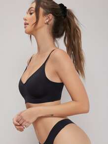 Microfiber Solid High Stretch Seamless Bra - Black - View 4