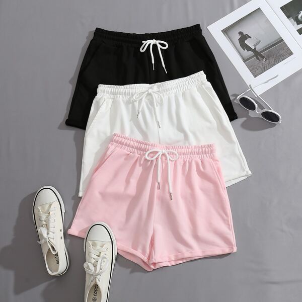 

3 Pack Drawstring Waist Track Shorts, Multicolor