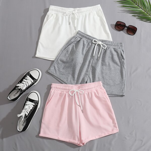

3 Pack Drawstring Waist Track Shorts, Multicolor