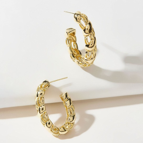 

Hollow Out Open Hoop Earrings, Gold