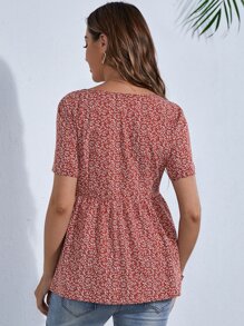 SHEIN Maternidad Top peplum de cuello V con botón delantero - Burdeos - Ver 2