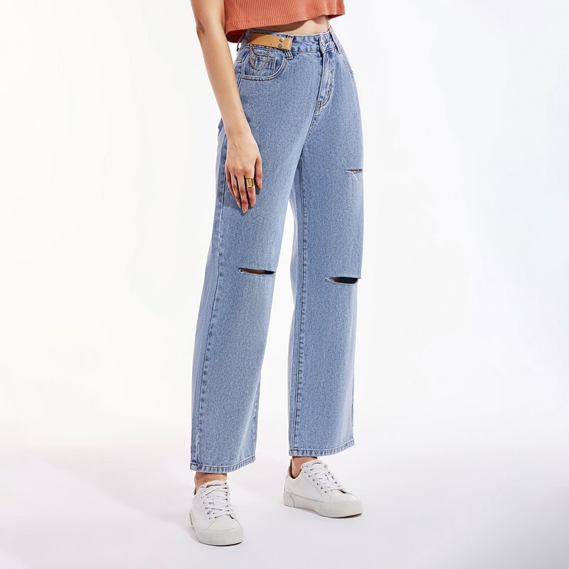 

Ripped Wide Leg Jeans, Light wash