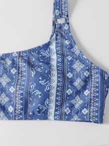 Allover Print One Shoulder Bikini - Dusty Blue - View 5