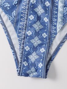 Allover Print One Shoulder Bikini - Dusty Blue - View 6