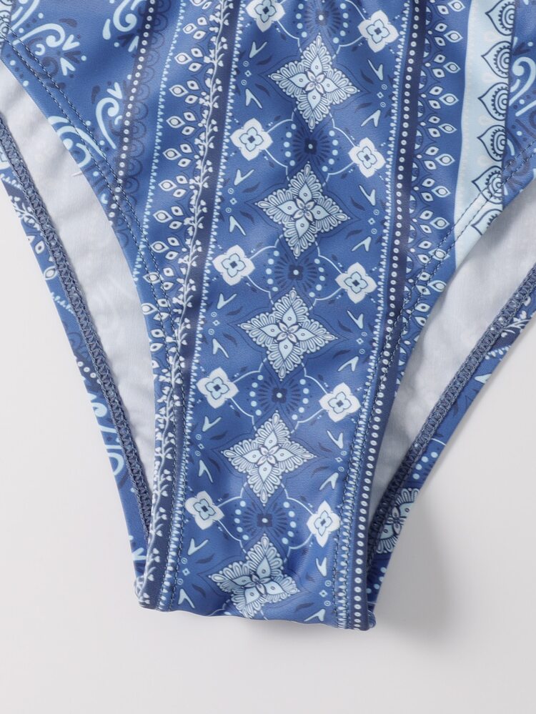 Allover Print One Shoulder Bikini - Dusty Blue - View 6