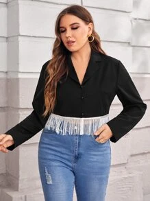 Áo vest Plus size mép Nút phía trước màu trơn Thanh lịch - màu đen - Xem 5